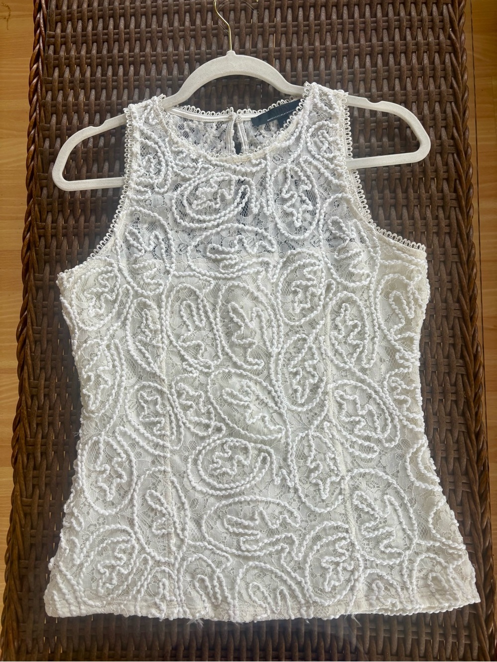 White House Black Market White Beaded Lace Shell Top
